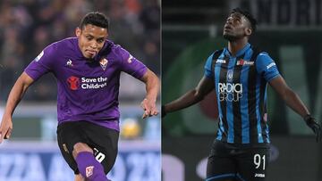 Luis Fernando Muriel durante un partido con Fiorentina y Duv&aacute;n Zapata en uno de Atalanta por Serie A.