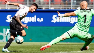 Facundo Ferreyra, en el momento de marcar ante el Eibar el único gol del Espanyol ejecutado por un delantero puro.