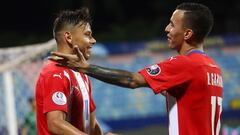 Soccer Football - Copa America 2021 - Group A - Paraguay v Bolivia  - Estadio Olimpico, Goiana, Brazil - June 14, 2021 Paraguay&#039;s Angel Romero celebrates scoring their third goal REUTERS/Amanda Perobelli