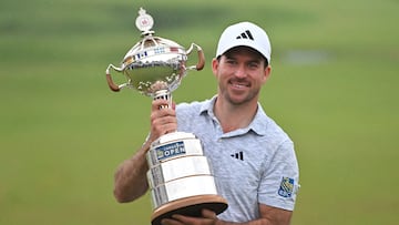 Jun 11, 2023; Toronto, ON, CAN; Nick Taylor holds the RBC Cup after winning the RBC Canadian Open golf tournament. Mandatory Credit: Dan Hamilton-USA TODAY Sports