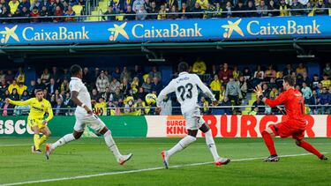 El disparo de Yéremy Pino que supuso el 1-0 del Villarreal al Madrid el pasado sábado, pese a que Courtois desvió el remate.