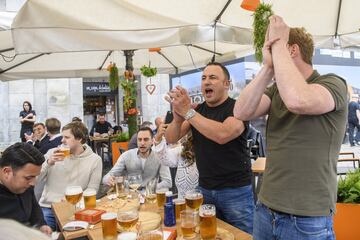 Tottenham supporters in Plaza Mayor this afternoon.