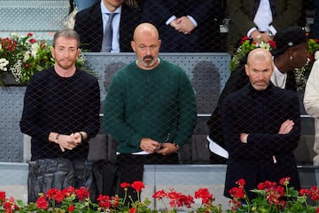 Pablo Motos, Jorge Ventosa y Zinedine Zidane durante el encuentro de Rafael Nadal en el Mutua Madrid Open.