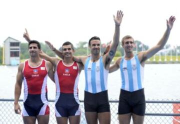 Lo nunca antes visto: los chilenos Felipe Leal y Óscar Vásquez comparten el primer lugar del remo con la dupla argentina en Toronto 2015