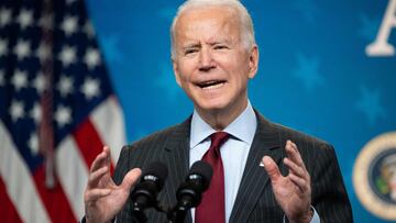 El presidente de los Estados Unidos, Joe Biden, habla sobre el Plan de rescate estadounidense y el Programa de protección de cheques de pago (PPP) para pequeñas empresas en respuesta al coronavirus, en el edificio de oficinas ejecutivas de Eisenhower en Washington, DC, el 22 de febrero de 2021.