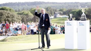 El presidente de la Real Federación Españoal de Golf, Gonzaga Escauriaza, durante el Mutua Activos Open de España de Golf de 2019.
