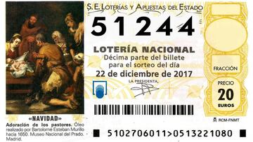 51.244, segundo premio de la Loter&iacute;a de Navidad 2017.