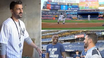 David Villa throws first pitch at New York Yankees baseball game