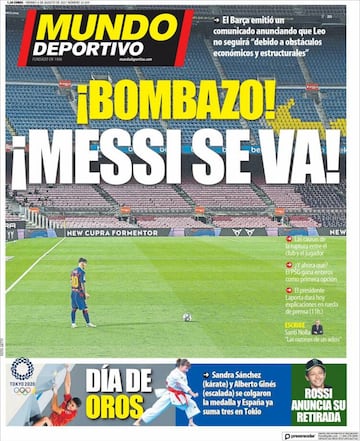 La salida de Messi, en las portadas de los periódicos de medio mundo