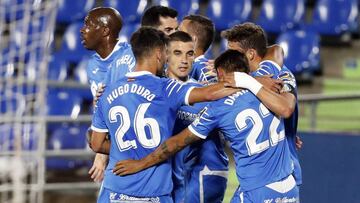 El Getafe celebra el primer gol ante la Real Sociedad.