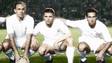 Kopa, Rial, Di Stefano, Puskas y Gento. Los tres &amp;uacute;ltimos han sido elegidos por &amp;#039;France Football&amp;#039; como el mejor tridente que ha ganado la Copa de Europa.