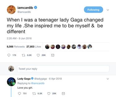 Cardi B más feliz que nunca por estar con Lady Gaga