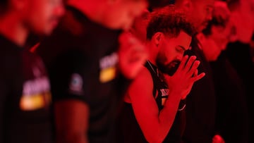 ATLANTA, GEORGIA - NOVEMBER 29: Trae Young #11 of the Atlanta Hawks stands during the National Anthem prior to the Emirates NBA Cup game against the Cleveland Cavaliers at State Farm Arena on November 29, 2024 in Atlanta, Georgia. NOTE TO USER: User expressly acknowledges and agrees that, by downloading and/or using this photograph, user is consenting to the terms and conditions of the Getty Images License Agreement. Kevin C. Cox/Getty Images/AFP (Photo by Kevin C. Cox / GETTY IMAGES NORTH AMERICA / Getty Images via AFP)