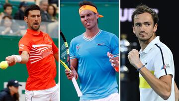 Novak Djokovic, Rafa Nadal y Daniil Medvedev, las tres grandes figuras del Masters 1.000 de Montecarlo.
