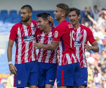 Nicolás Gaitán (second left) celebrates with his Atlético Madrid team-mates after giving the LaLiga outfit a first-half lead.