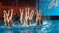 La selecci&oacute;n espa&ntilde;ola de nataci&oacute;n sincronizada, durante su actuaci&oacute;n en la Gala del Deporte Riojano 2013.