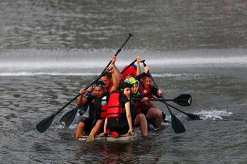 MONTREAL, QC - JUNE 10: The Scuderia Toro Rosso team at the raft race after qualifying for the Canadian Formula One Grand Prix at Circuit Gilles Villeneuve on June 10, 2017 in Montreal, Canada.   Dan Istitene/Getty Images/AFP
== FOR NEWSPAPERS, INTERNET, TELCOS & TELEVISION USE ONLY ==