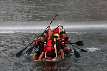 MONTREAL, QC - JUNE 10: The Scuderia Toro Rosso team at the raft race after qualifying for the Canadian Formula One Grand Prix at Circuit Gilles Villeneuve on June 10, 2017 in Montreal, Canada.   Dan Istitene/Getty Images/AFP
== FOR NEWSPAPERS, INTERNET, TELCOS & TELEVISION USE ONLY ==