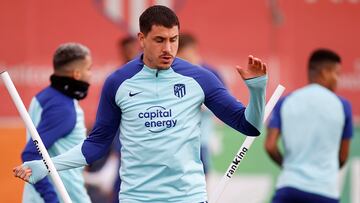 El defensa uruguayo José María Giménez durante la sesión de entrenamiento del Atlético de Madrid de este miércoles en la Ciudad Deportiva Wanda de Majadahonda preparatorio para el partido de LaLiga del próximo domingo ante el Athletic Club.