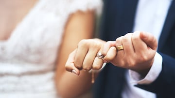 Cropped shot of an unrecognizable newlywed couple doing a pinky swear gesture on their wedding day