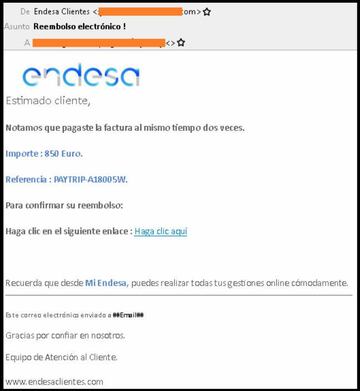El cuerpo del email Phishing imitando a Endesa