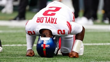 New York Giants quarterback Tyrod Taylor during the first quarter of a pre-season game against the New York Jets on August 28, 2022 at MetLife Stadium.