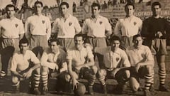 4 de diciembre de 1949, L&eacute;rida 1- Zaragoza 2. De izquierda a derecha: Careaga, Vecino, Lanza, Jugo, Ech&aacute;niz e Higinio. Agachados: Noguera, Alonso, Badenes, Bell&oacute; II y Malo.