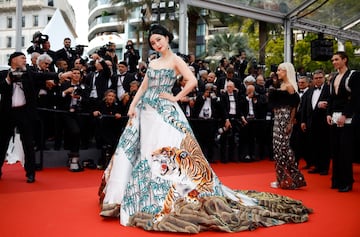 Fan Bingbing posa para los fotógrafos a su llegada a la ceremonia de apertura del 76º festival internacional de cine de Cannes.