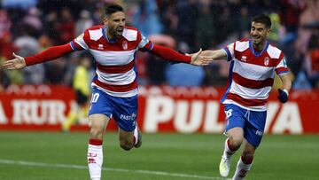 06/04/19 PARTIDO SEGUNDA DIVISION
GRANADA - MALAGA
Puertas (Granada CF) y Dani Ojeda (Granada CF) celebran el GOL 1-0 ALEGRIA