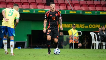 BRASILIA, BRAZIL - MARCH 20, 2025: James Rodriguez of Colombia in action during the FIFA World Cup 2026 Qualifiers match between Brazil and Colombia at Arena BRB Mane Garrincha. (Photo credit should read Rebeca Schumacker / GocherImagery/Future Publishing via Getty Images)