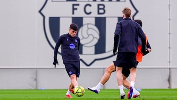 Pedri, en el entrenamiento de ayer.