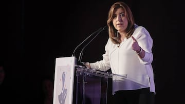 La presidenta de la Junta de Andaluc&iacute;a, Susana D&iacute;az, durante su intervenci&oacute;n hoy en el acto de entrega de los XX Premios Meridiana en Sevilla que otorga el Gobierno andaluz.