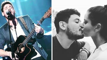 Imágenes del concursante de OT2017 Luis Cepeda durante una actuación y besando a su novia, la periodista y presentadora de Real Madrid TV Graciela Álvarez