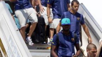 La expedición del Barcelona a su llegada a Israel.