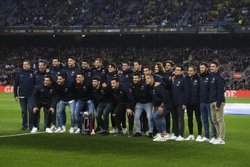 La plantilla del FC Barcelona de fútbol sala, campeón de la Copa de España.