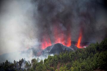 La erupción volcánica ayer (domingo 19 de septiembre) en los alrededores de Las Manchas, en El Paso (La Palma), después de que el complejo de la Cumbre Vieja acumulara miles de terremotos en la última semana, conforme el magma iba presionando el subsuelo en su ascenso. Las autoridades habían comenzado horas antes evacuar a las personas con problemas de movilidad en cuatro municipios.