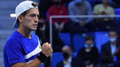 Argentina&#039;s Sebastian Baez celebrates a point against USA&#039;s Sebastian Korda during their group stage match at the Next Generation ATP Finals on November 10, 2021 at the Allianz Cloud venue in Milan. (Photo by Tiziana FABI / AFP)