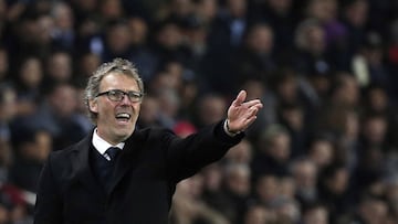 FILE - In this March 20, 2016 file photo, PSG headcoach Laurent Blanc gestures during his French League One soccer match against Monaco, at the Parc des Princes stadium, in Paris. Paris Saint-Germain says Monday June 27, 2016 it has parted company with c