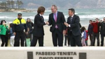 David Ferrer estrecha la mano del presidente de la Generalitat, Alberto Fabra, durante la inauguraci&oacute;n de la calle que llevar&aacute; el nombre del tenista.