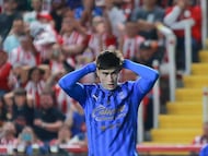 during the 16th round match between Necaxa and Guadalajara as part of the Liga BBVA MX Varonil, Torneo Clausura 2026 at Victoria Stadium, on April 22, 2026 in Aguascalientes, Mexico.