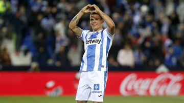 Jonathan Silva, celebra su gol ante el Real Madrid en el encuentro entre el CD Legan&eacute;s y el equipo blanco en Butarque.