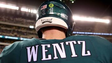 PHILADELPHIA, PA - OCTOBER 23: Carson Wentz #11of the Philadelphia Eagles leaves the field after the Eagles&#039; 34-24 win against the Washington Redskins at Lincoln Financial Field on October 23, 2017 in Philadelphia, Pennsylvania.   Abbie Parr/Getty Images/AFP
 == FOR NEWSPAPERS, INTERNET, TELCOS &amp; TELEVISION USE ONLY ==