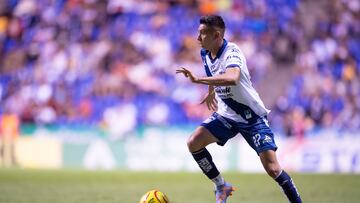 Miguel Sansores of Puebla during the 13th round match between Puebla and Tigres UANL as part of the Torneo Clausura 2024 Liga BBVA MX at Cuauhtemoc Stadium on March 29, 2024 in Puebla, Puebla, Mexico.