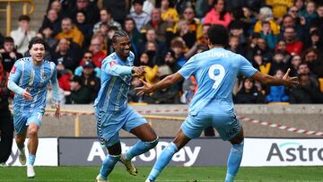 Soccer Football - FA Cup - Quarter Final - Wolverhampton Wanderers v Coventry City - Molineux Stadium, Wolverhampton, Britain - March 16, 2024 Coventry City's Haji Wright celebrates scoring their third goal Action Images via Reuters/Andrew Boyers