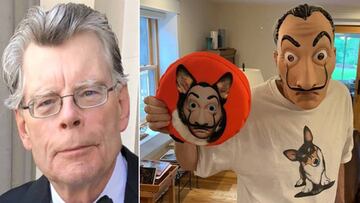 Im&aacute;genes del afamado escritor estadounidense Stephen King posando muy elegante y otra en la que luce la m&aacute;scara de Dal&iacute; de los atracadores de &#039;La casa de papel&#039; y un &#039;frisbee&#039; de su perro tambi&eacute;n enmascarado. 