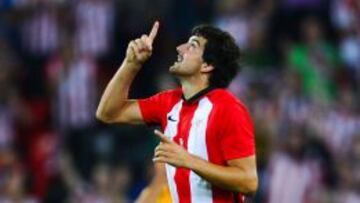 Mikel San Jos&eacute;, celebrando un gol en el partido de ida de la Supercopa