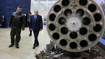 Russian President Vladimir Putin, accompanied by Hero of Russia, head of air combat and tactical training Alexander Karamyshev, visits the 344th State Centre for combat use and retraining of flight crews of the Russian Defence Ministry in the town of Torzhok in the Tver Region, Russia March 27, 2024. Sputnik/Mikhail Metzel/Pool via REUTERS ATTENTION EDITORS - THIS IMAGE WAS PROVIDED BY A THIRD PARTY.