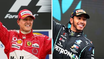 Michael Schumacher y Lewis Hamilton, en los podios de sus séptimos títulos.