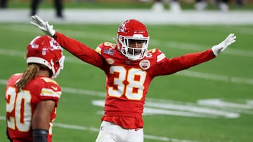 LAS VEGAS, NEVADA - FEBRUARY 11: L'Jarius Sneed #38 of the Kansas City Chiefs reacts after a play during the second quarter against the San Francisco 49ers during Super Bowl LVIII at Allegiant Stadium on February 11, 2024 in Las Vegas, Nevada.   Steph Chambers/Getty Images/AFP (Photo by Steph Chambers / GETTY IMAGES NORTH AMERICA / Getty Images via AFP)