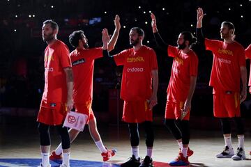 Spain players warming up before the final.